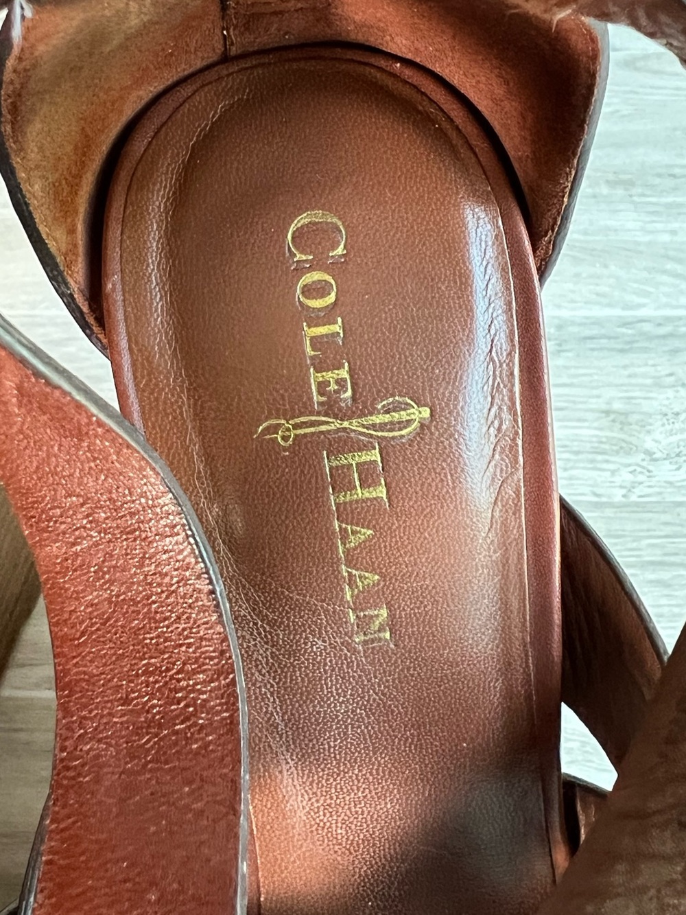 Cole Haan Cognac Leather Wedge Platform Sandals Size 8.5 - Picture 8 of 9